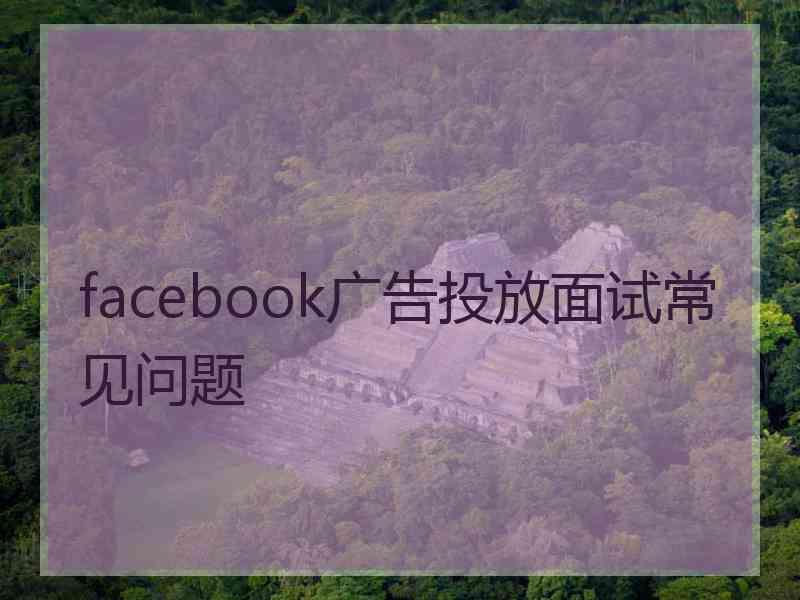 facebook广告投放面试常见问题