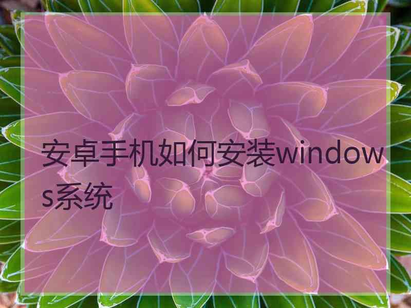 安卓手机如何安装windows系统